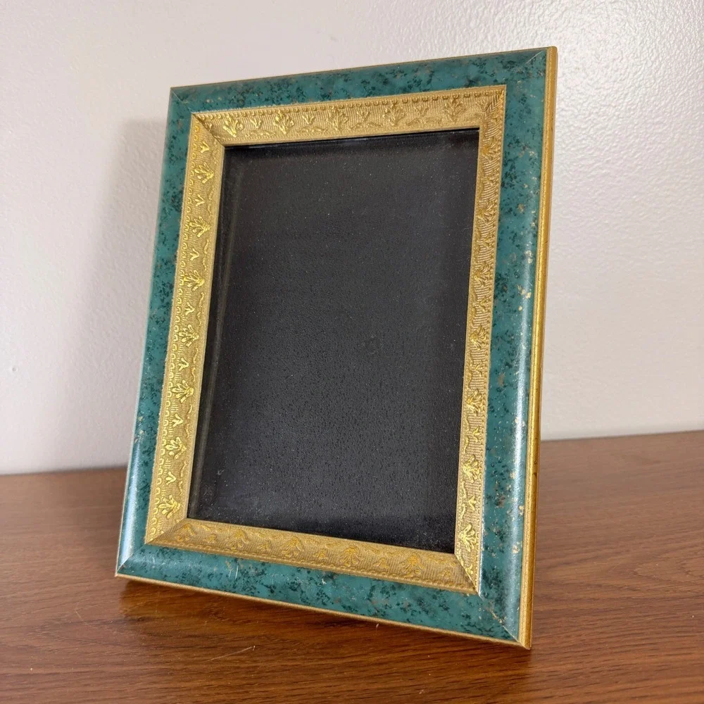 Vintage Green Gold Picture Frame 5x7 Easel Back Hollywood Regency
